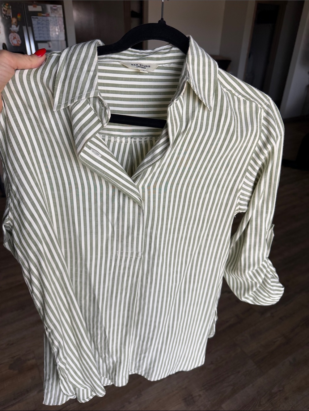 Max Studio Green and White Striped Button-Down Shirt